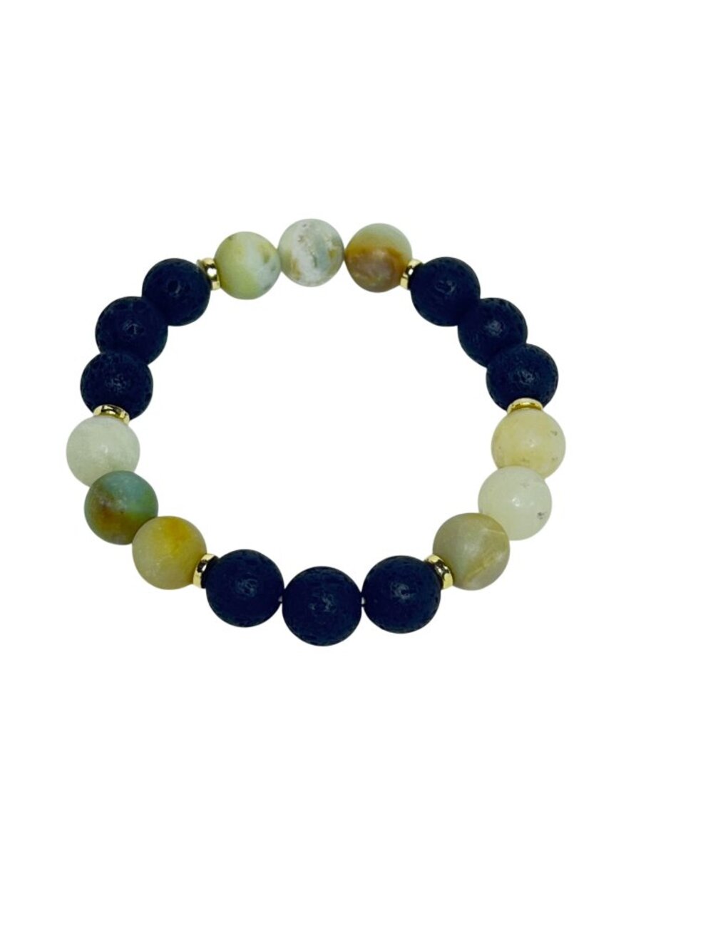 Lava Rock And Amazonite Stretch Bracelet With Gold tone Accents (6507)